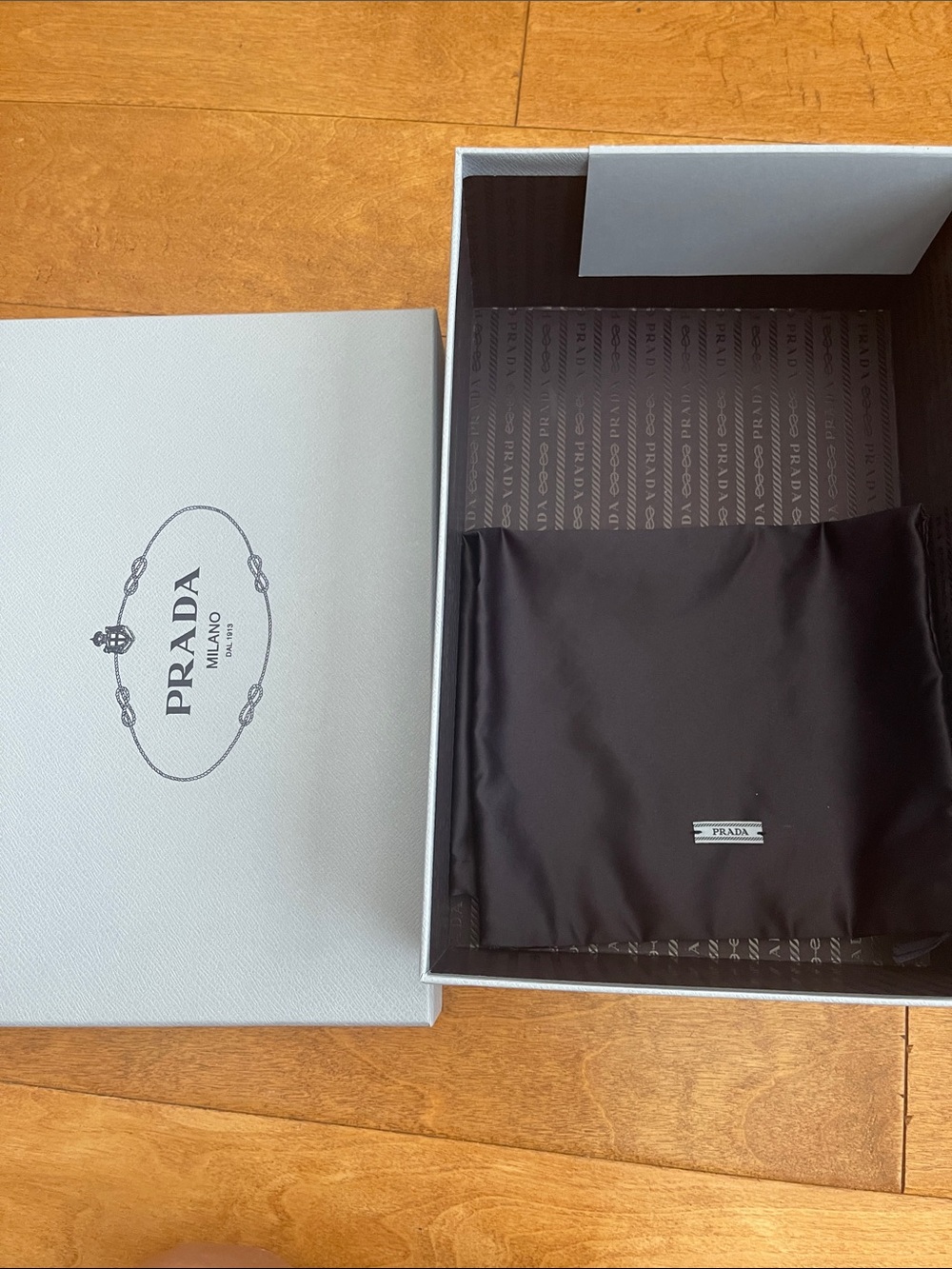 Prada box with 2 x dust bags